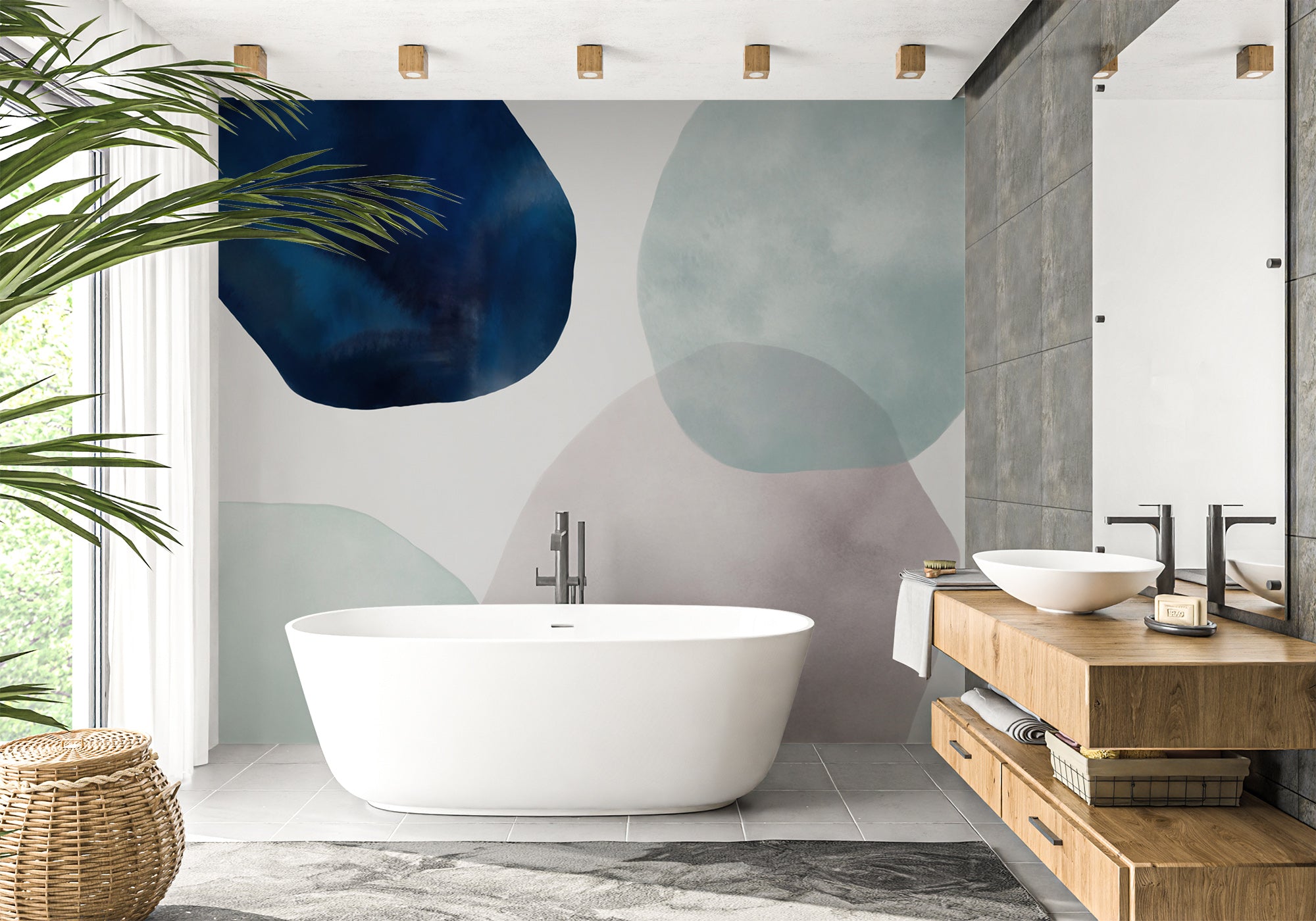 Papier peint salle de bain cercle abstrait watercolor, mural concept, tendance