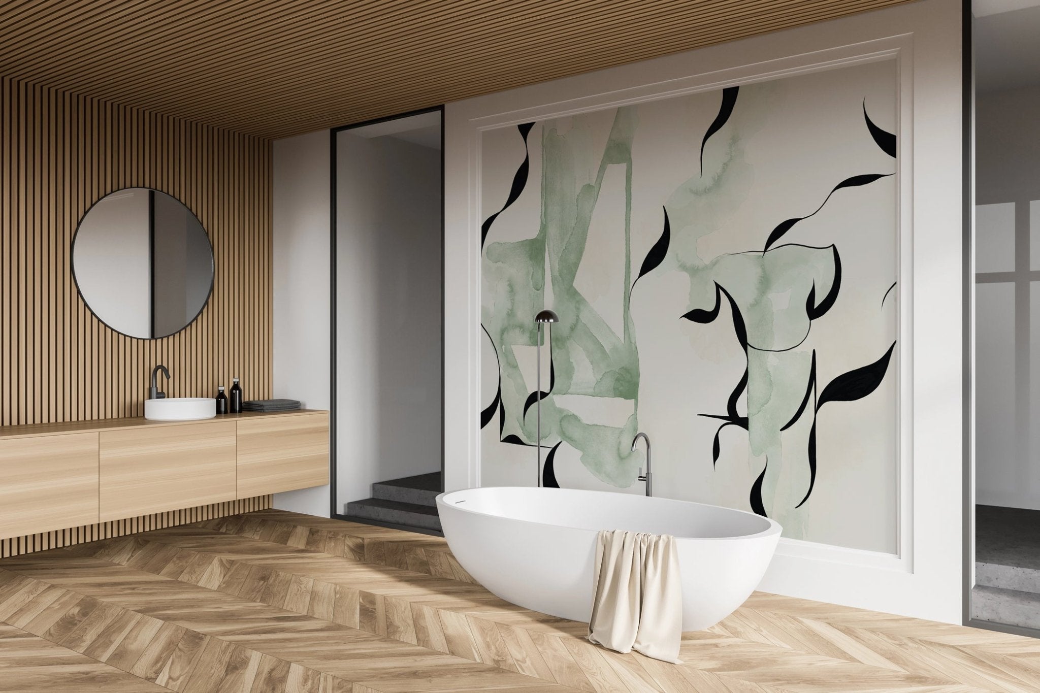 Papier peint abstrait moderne – vert sauge - Muralconcept