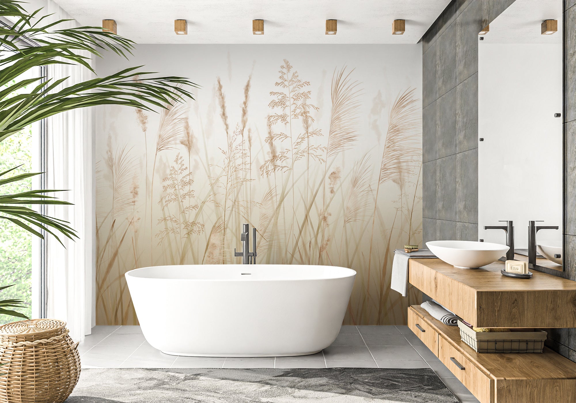 Papier peint salle de bain champs de blé beige, XXL, tendance