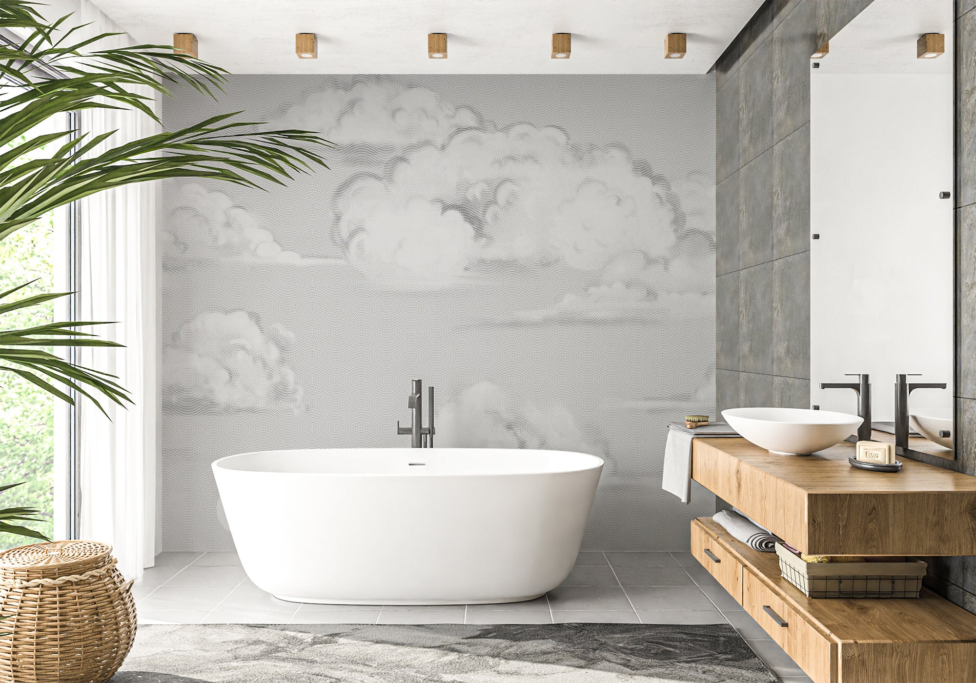 Papier peint salle de bain nuage, mural concept, tendance