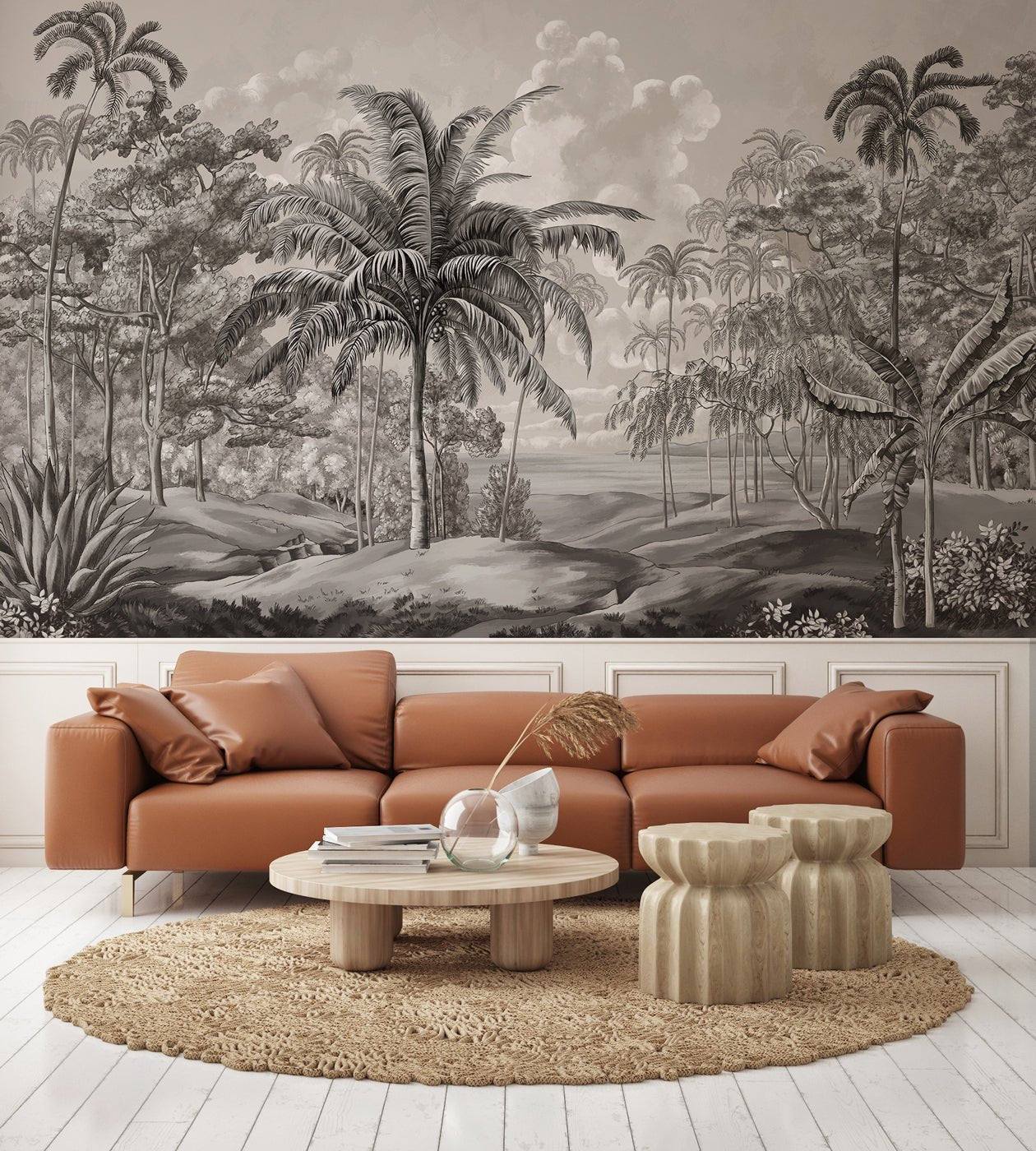 Papier peint paysage Célèbes noir et blanc, XXL, tendance