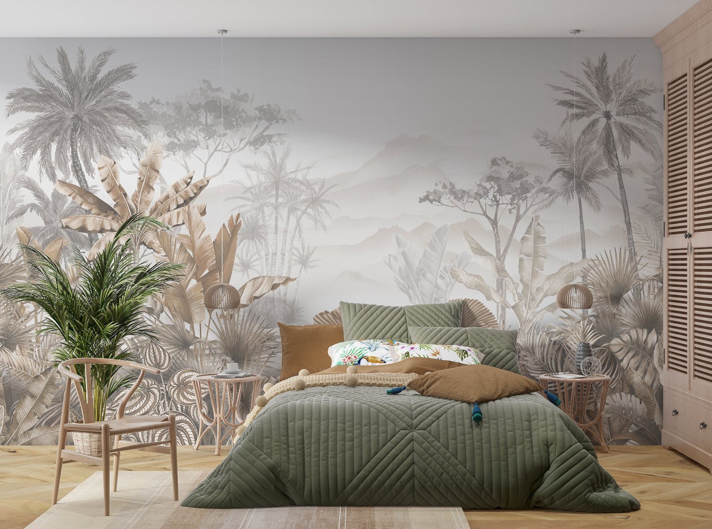 Papier peint tendance tropical sepia, mural concept, tendance