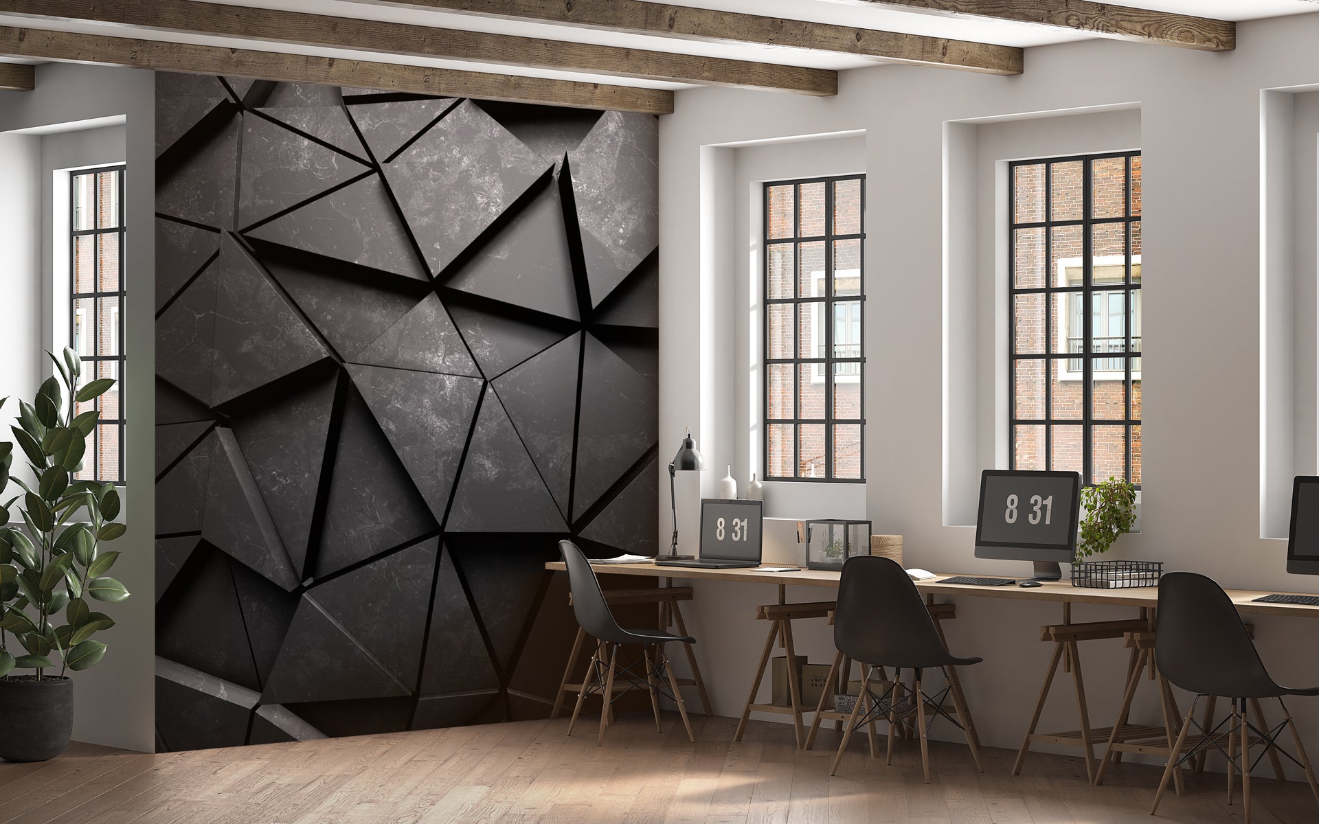 Papier peint 3D Black Perspective, mural concept, tendance