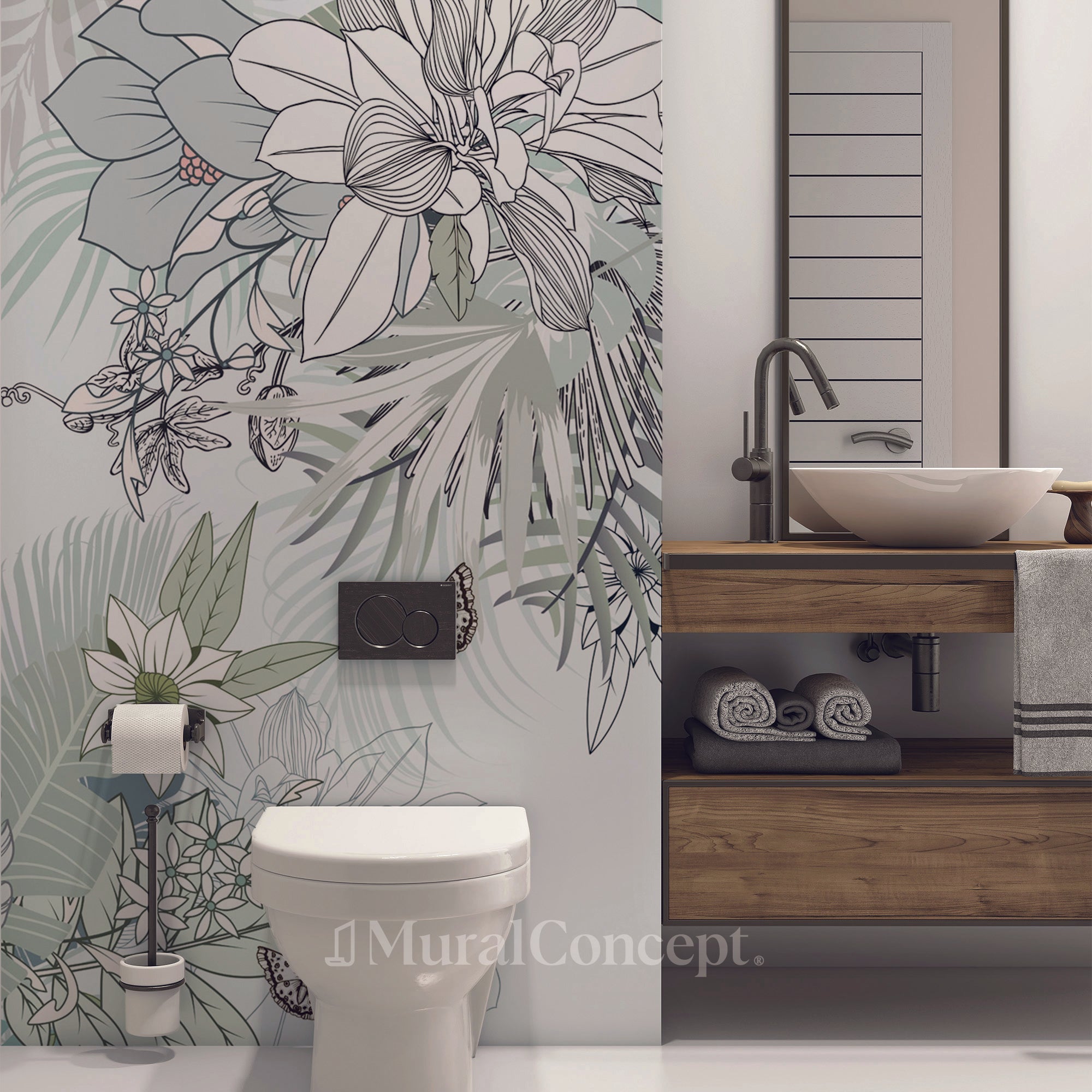 Papier peint wc tendance nature plante vert d'eau, XXL, tendance