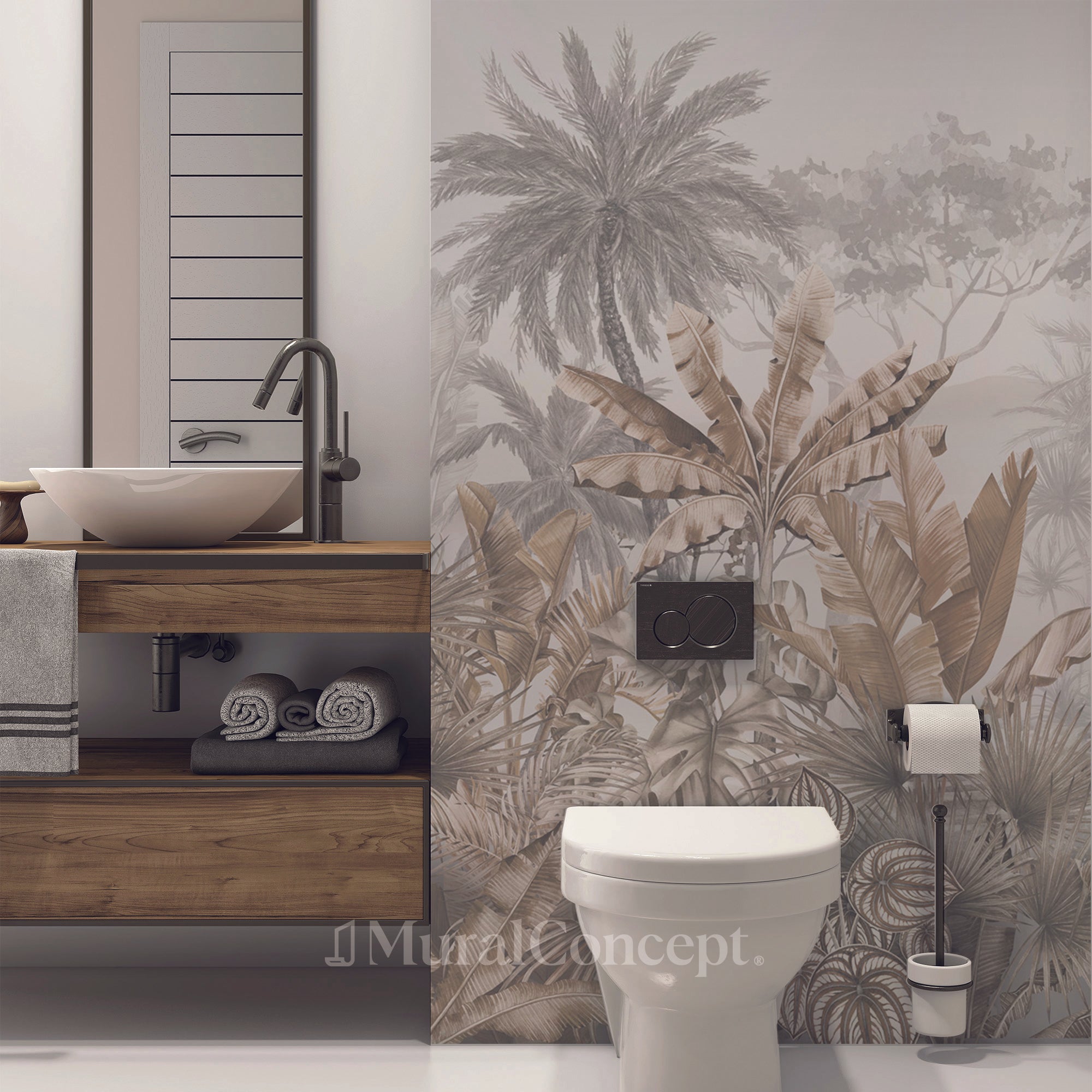 Papier peint wc tendance tropical sépia - Muralconcept