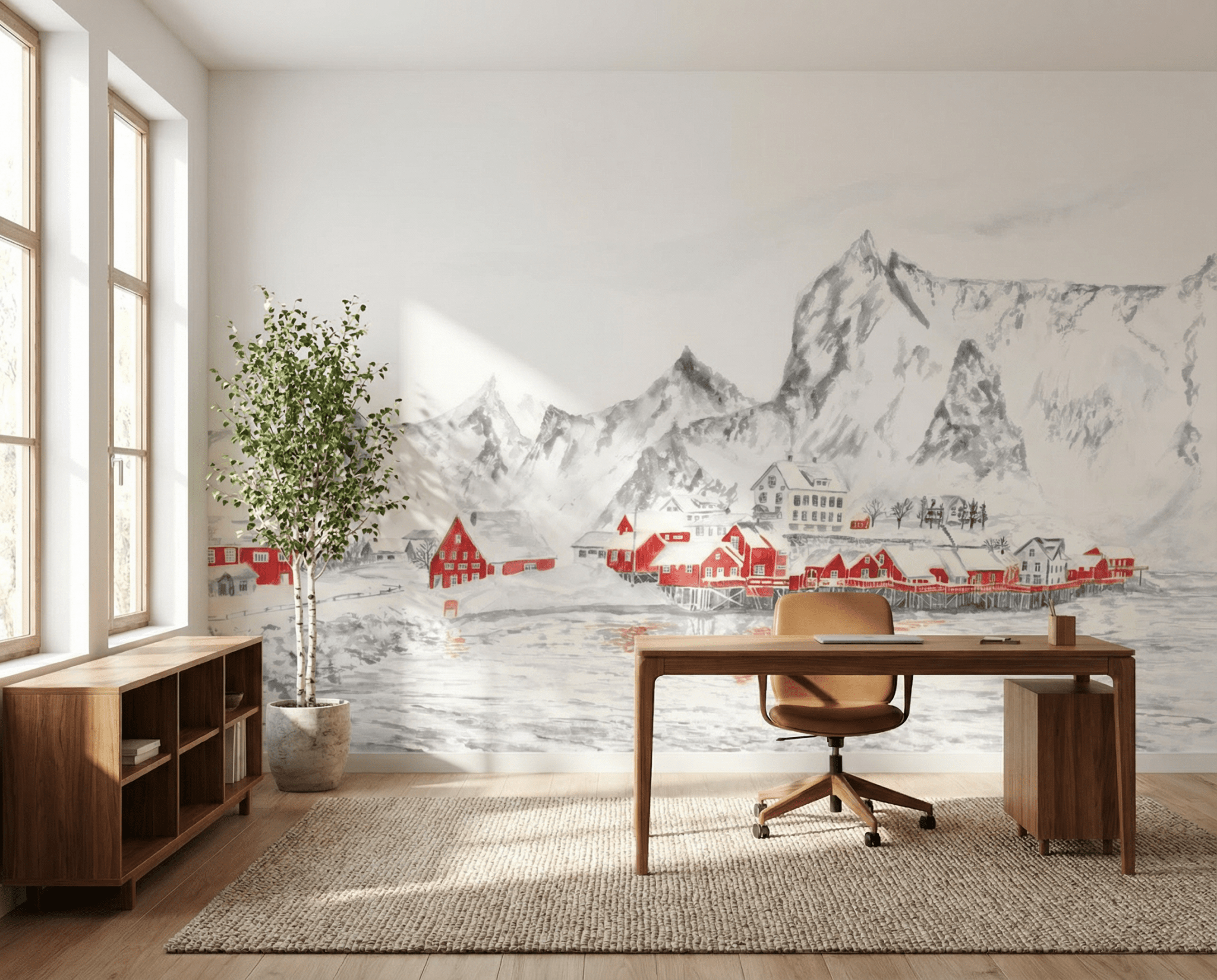 Papier peint panoramique Norvège – Fjord et village de pêcheurs