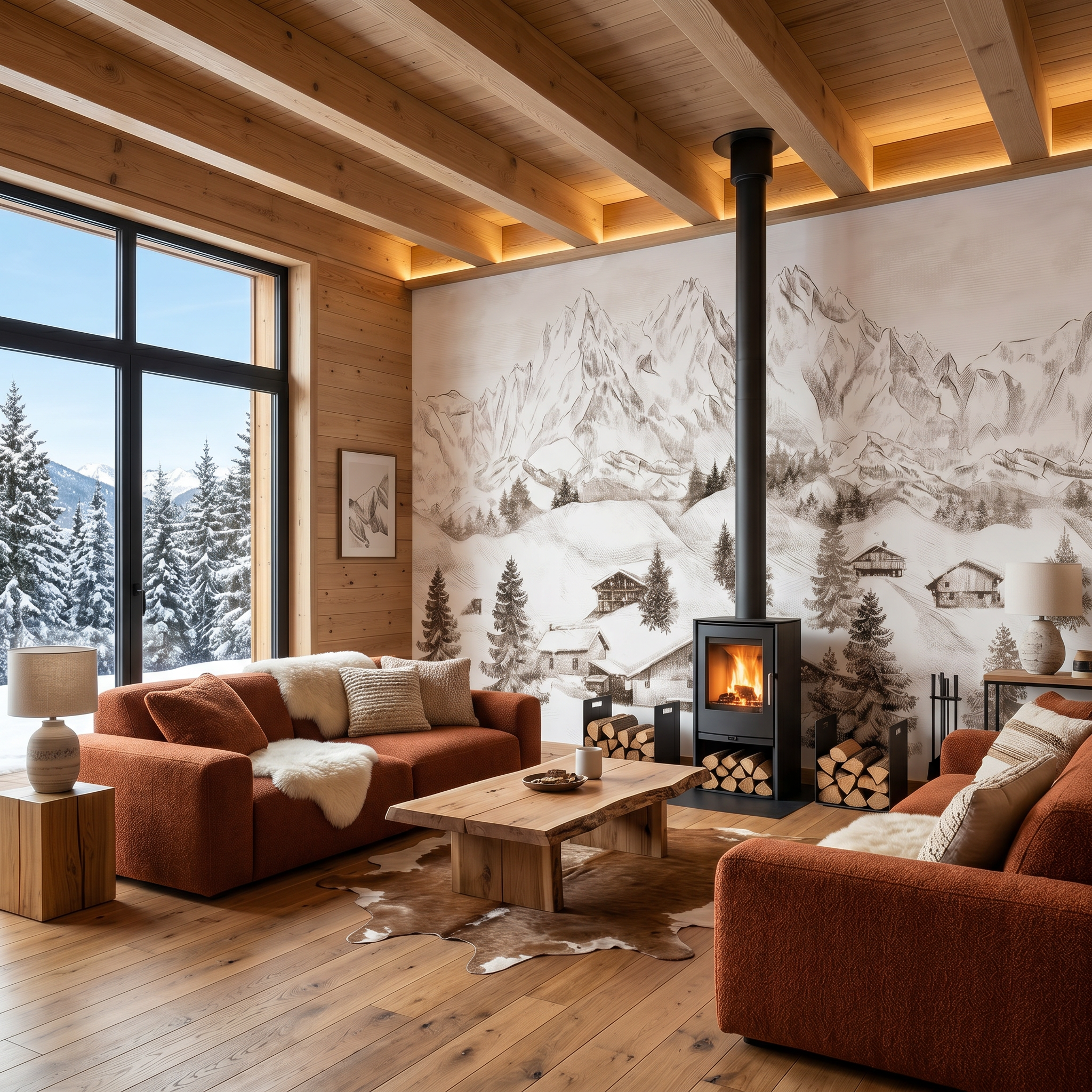 Papier peint panoramique - Chalet & montagne des Alpes - Muralconcept