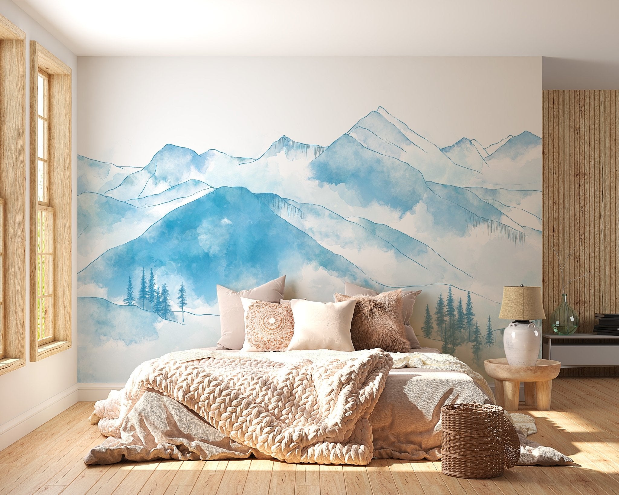 Papier peint montagne chaine des Aravis céleste, mural concept, tendance