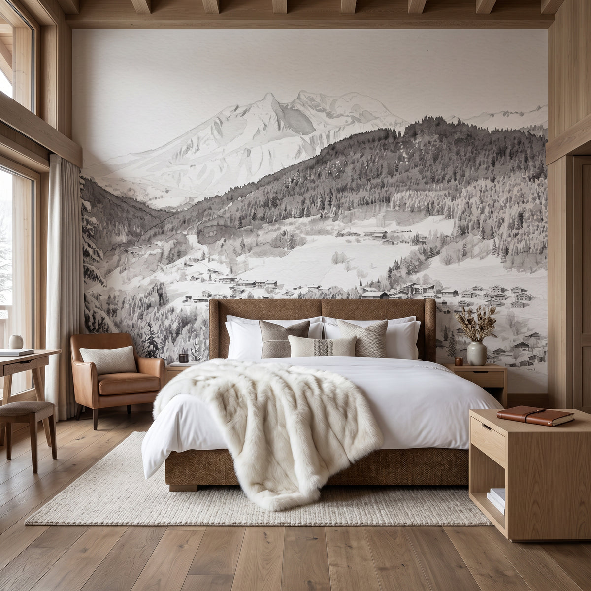 Panorama-Tapete „Morzine“ – Skifahren, Chalet, Berge