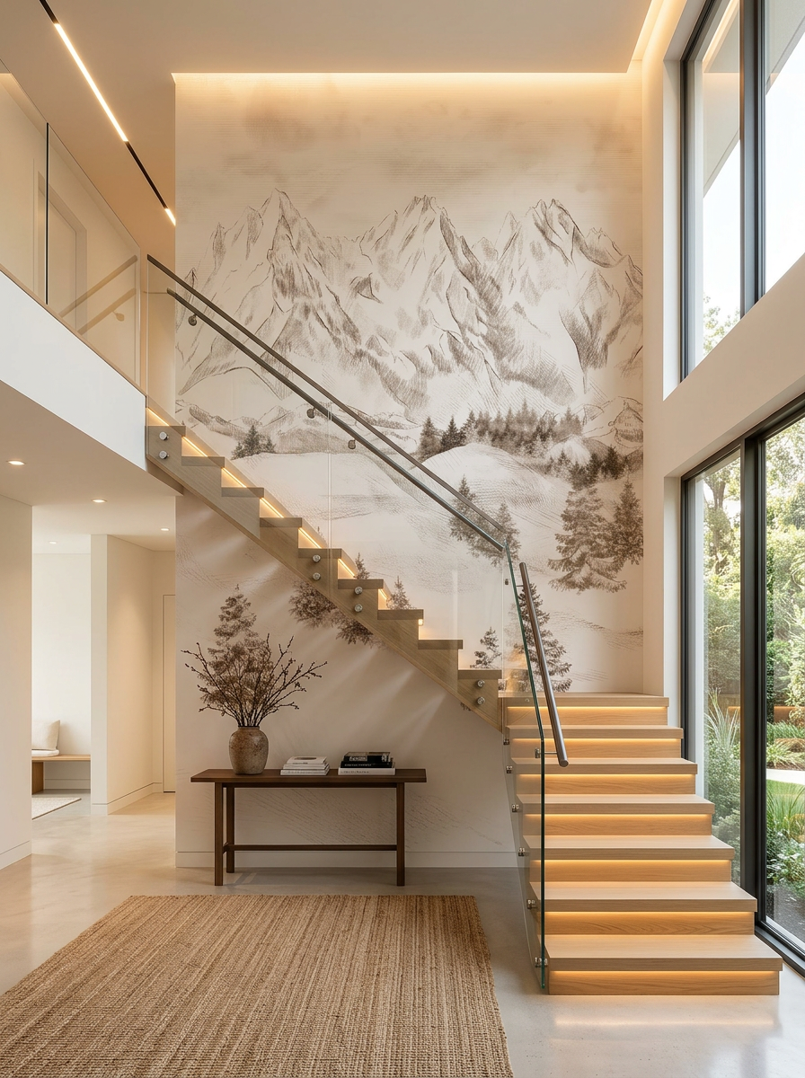 Papier peint escalier - Massif des alpes - Muralconcept