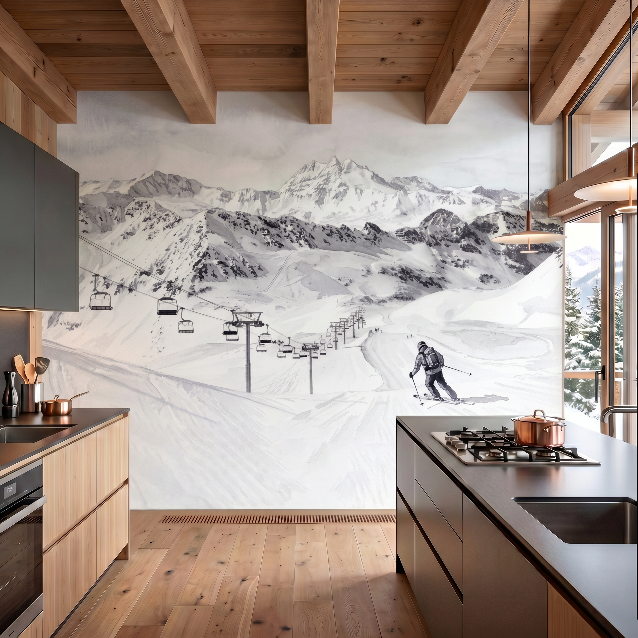 Papier peint montagne ski Savoie - Fresques enneigées Val Isère