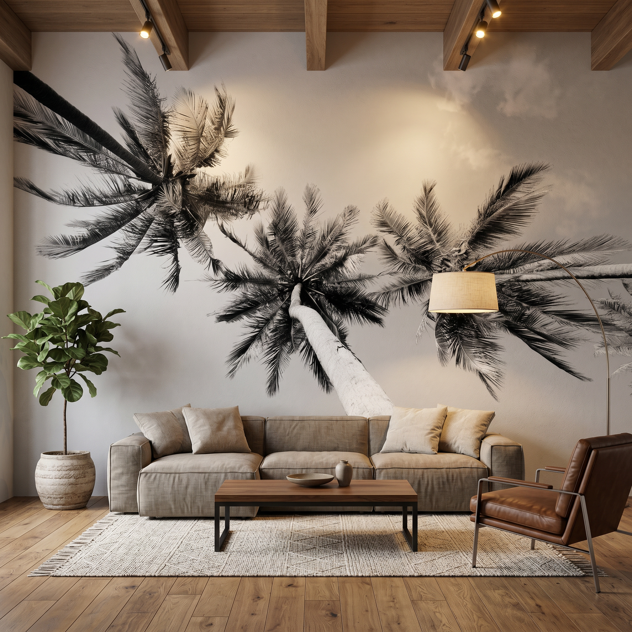 Papier peint photo palmier noir et blanc - Artiste photographe - Muralconcept