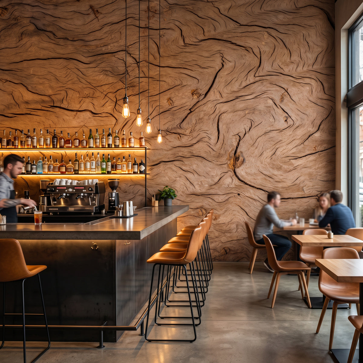 Papier peint trompe-l'œil arbre dans un restaurant : un décor plus vrai que nature — MuralConcept