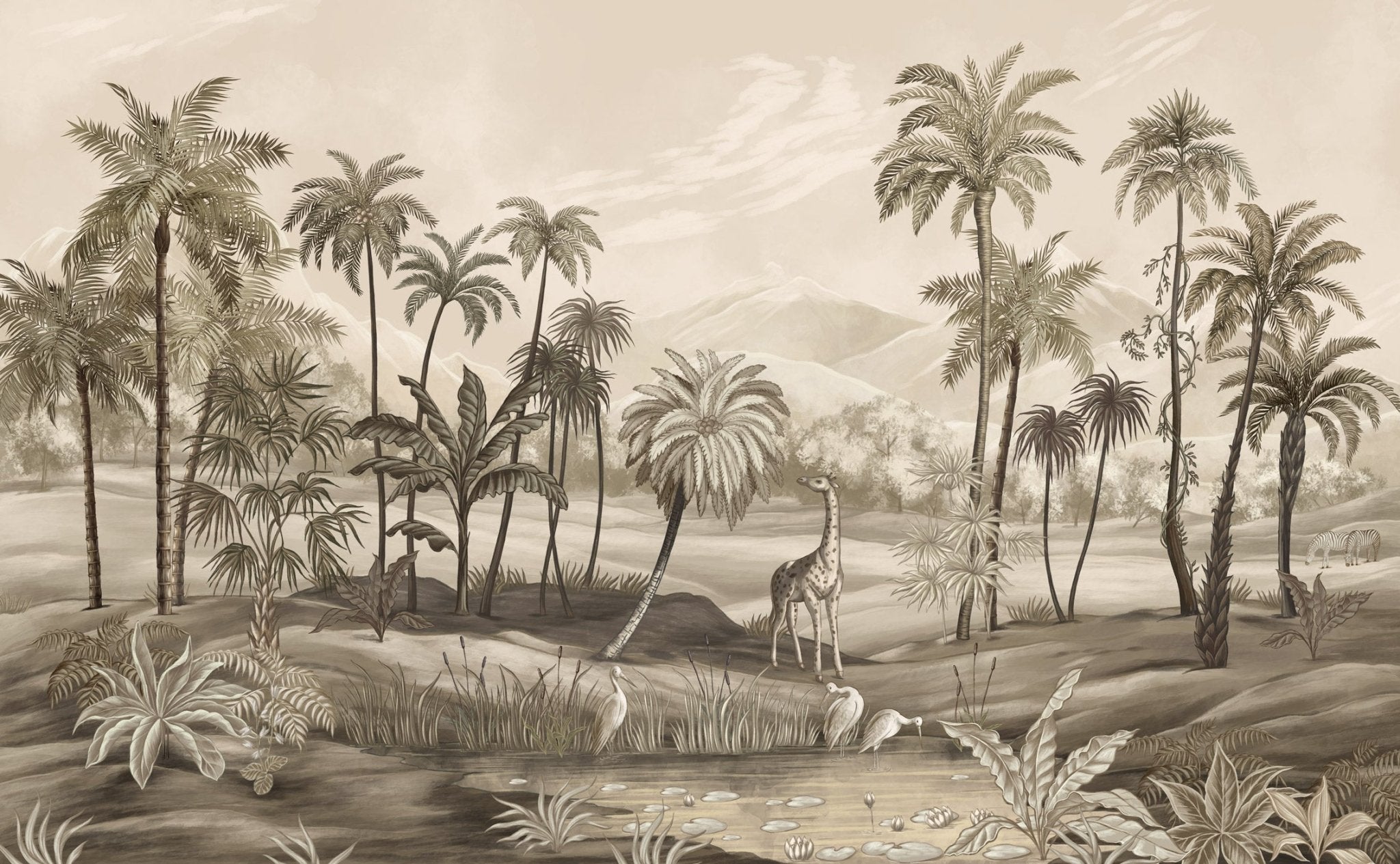 Papier peint jungle Zaphira sépia, XXL, tendance