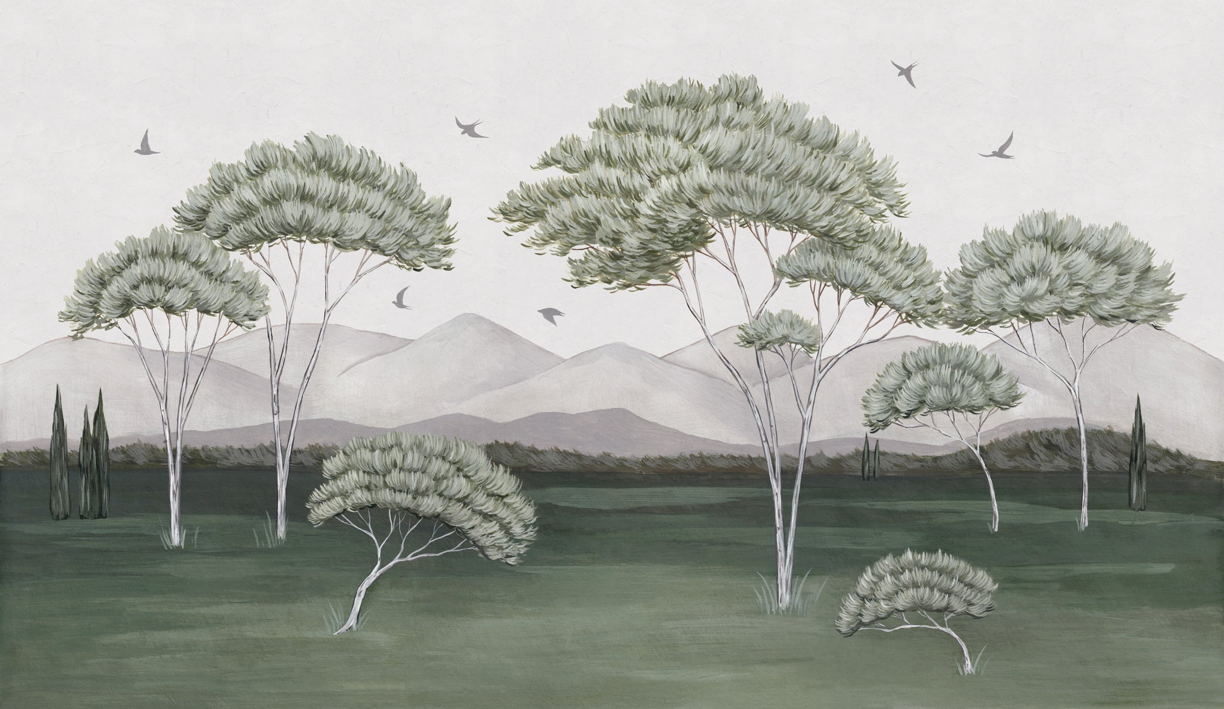 Panorama-Tapete – „Les Pins de Provence“ in Grün