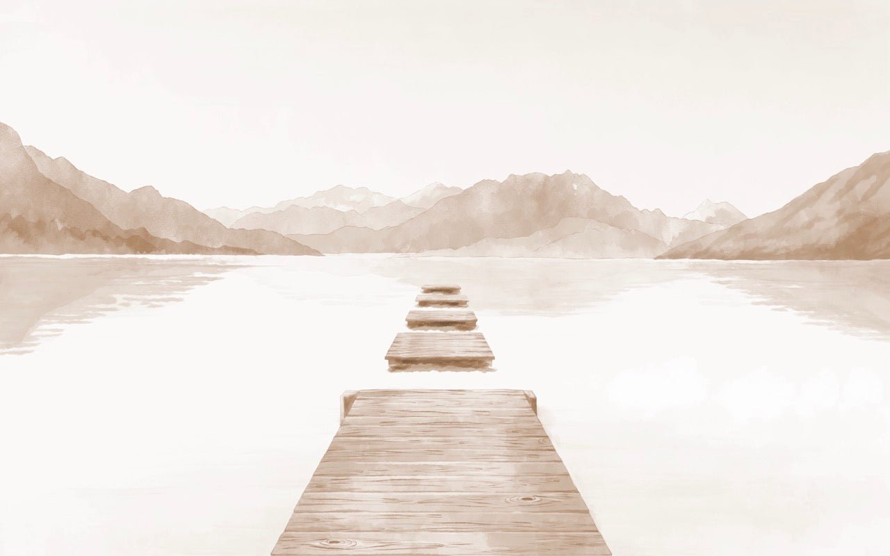 Papier peint  ponton sur le Lac d’Annecy - Monochrome beige - Muralconcept