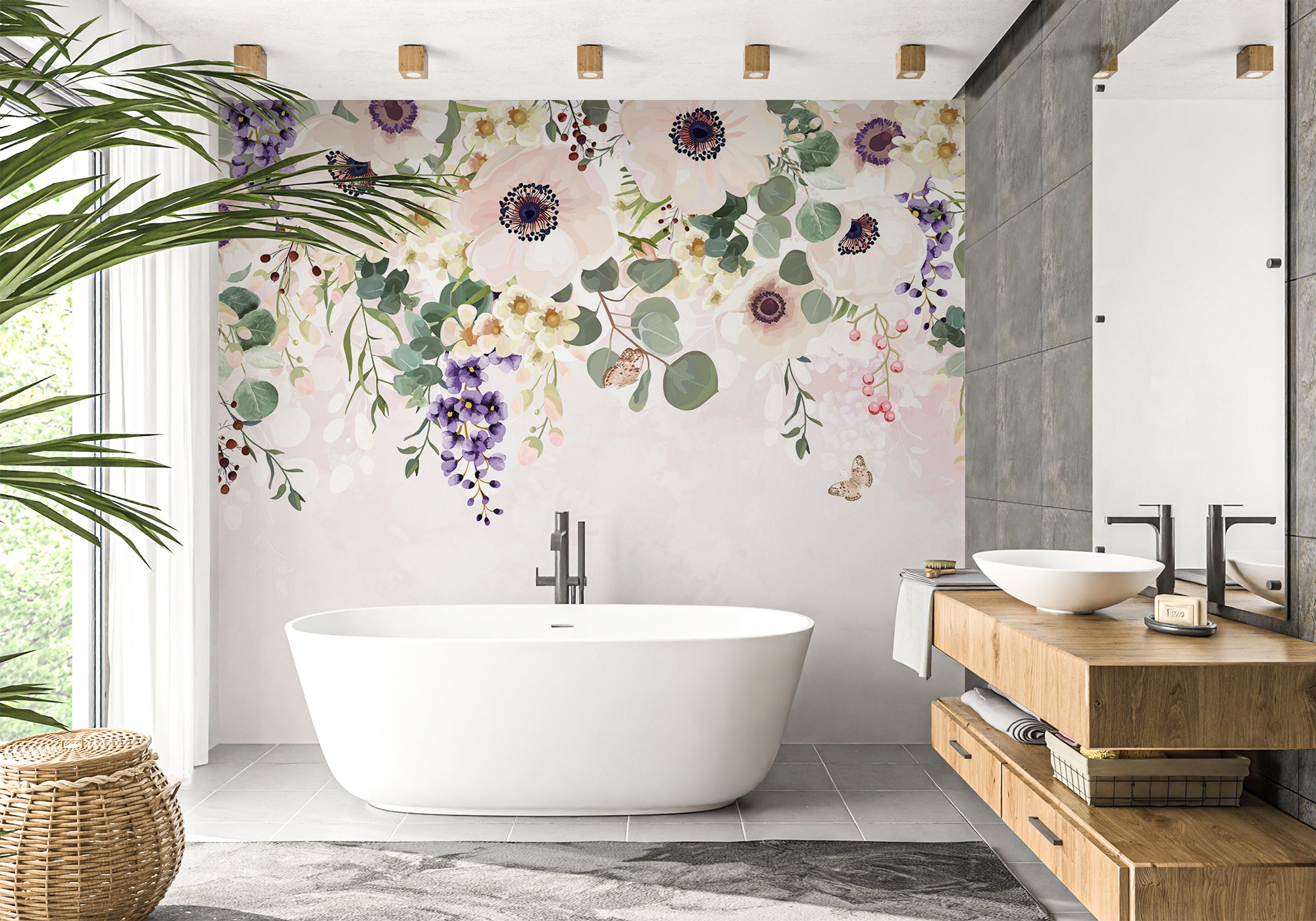 Papier peint salle de bain fleurs merveilleuses, XXL, tendance