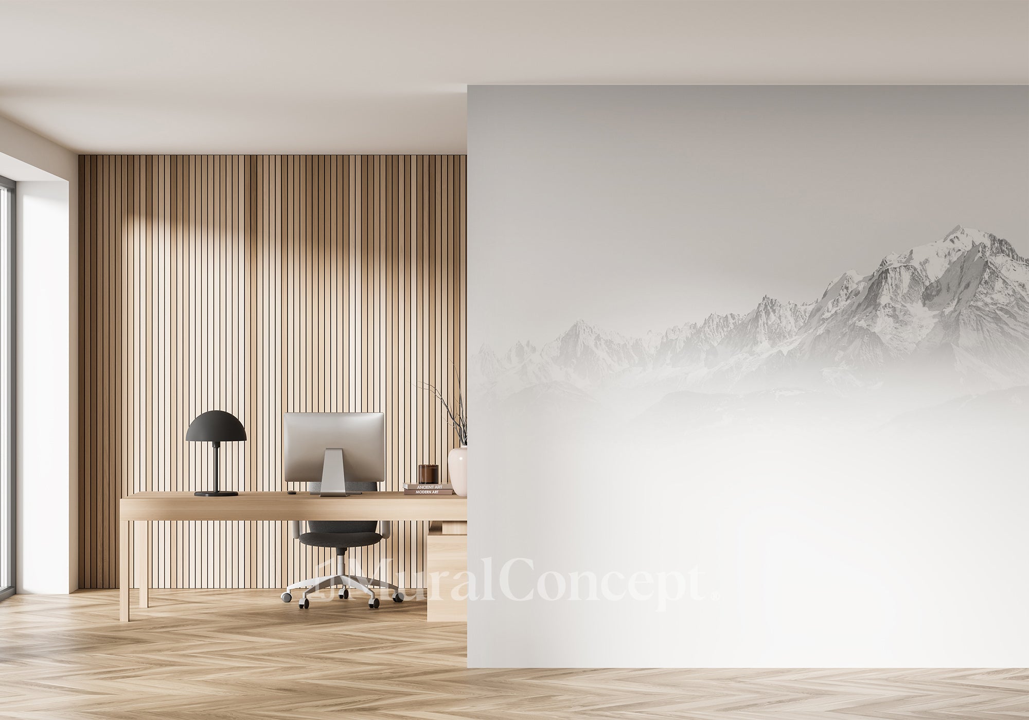 Papier peint bureau Mont Blanc dans la brume noir & blanc - décor mural français