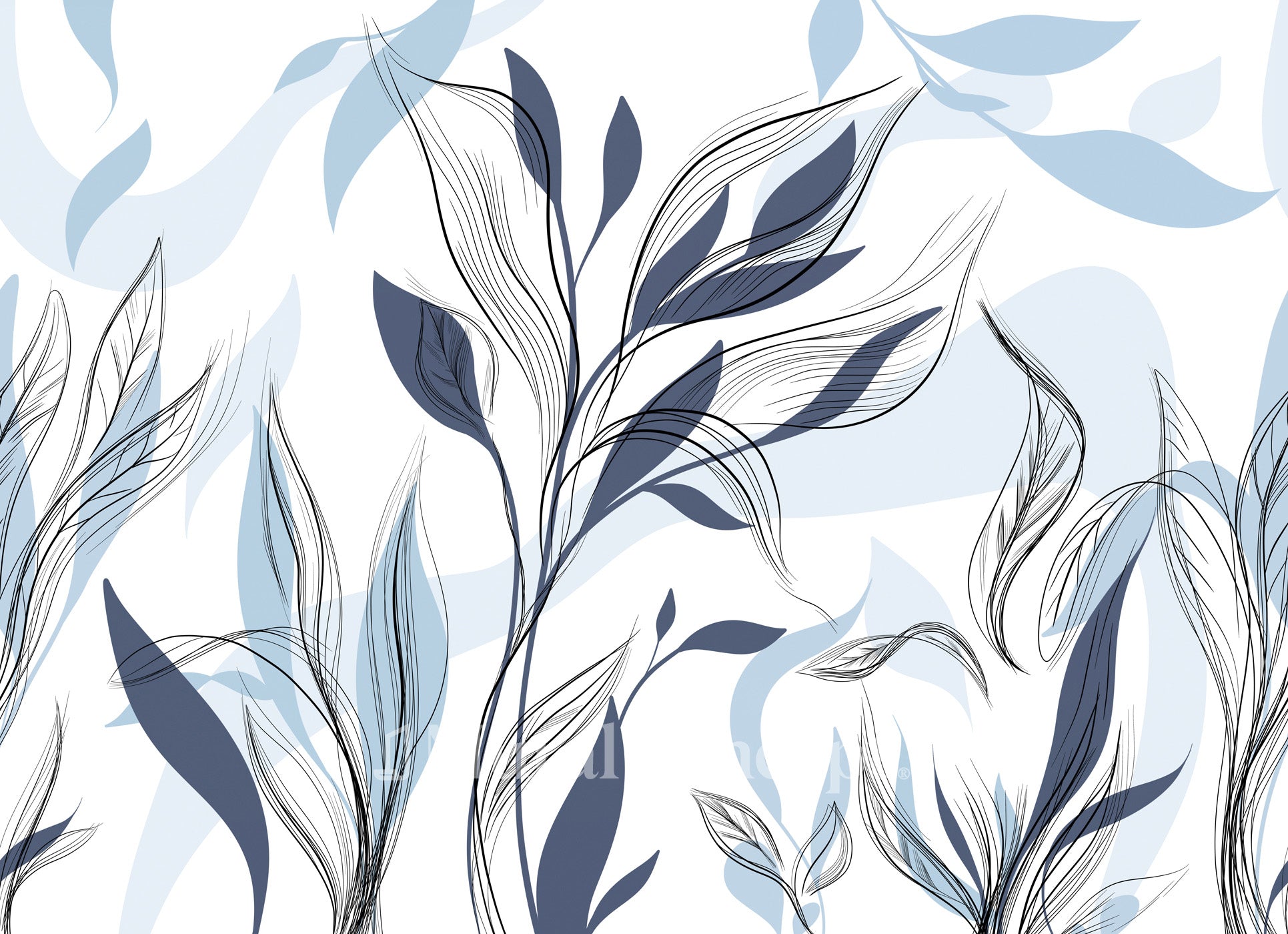 Papier peint fleur graphique bleu - panoramique français