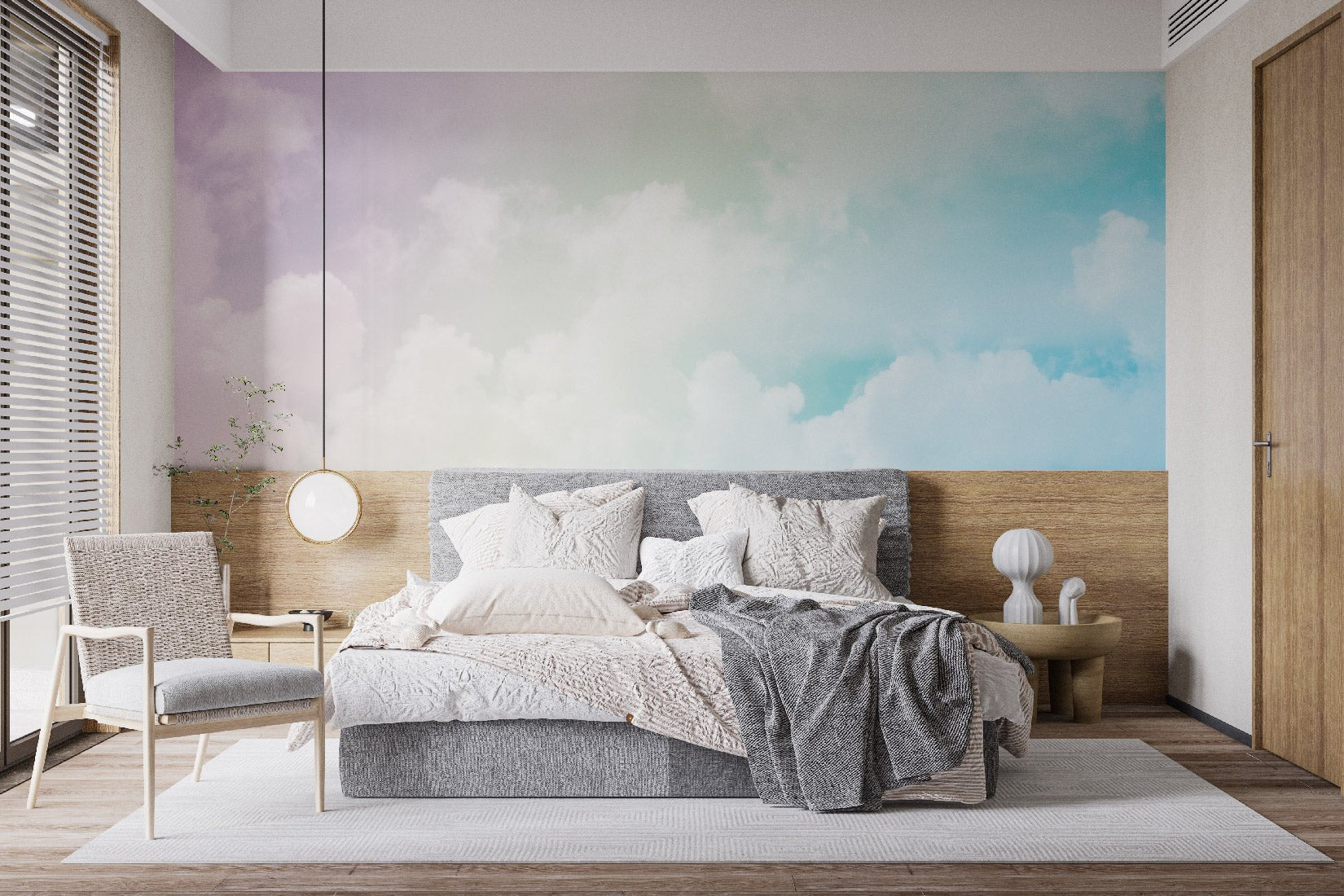 Papier peint enfant nuage soft colors - papier peint sur mesure francais - muralconcept