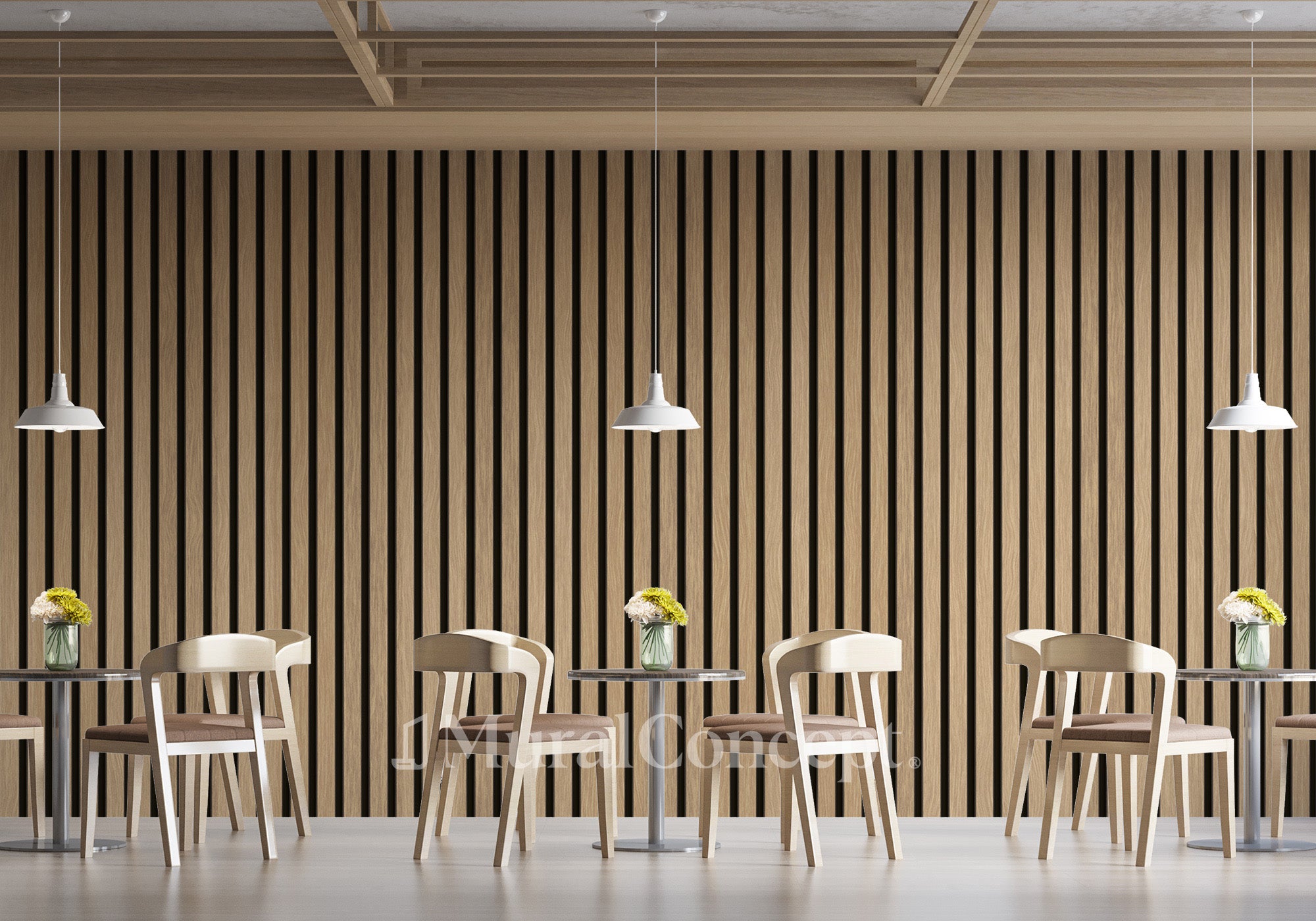 Papier peint restaurant tasseau de bois fond noir - panoramique français