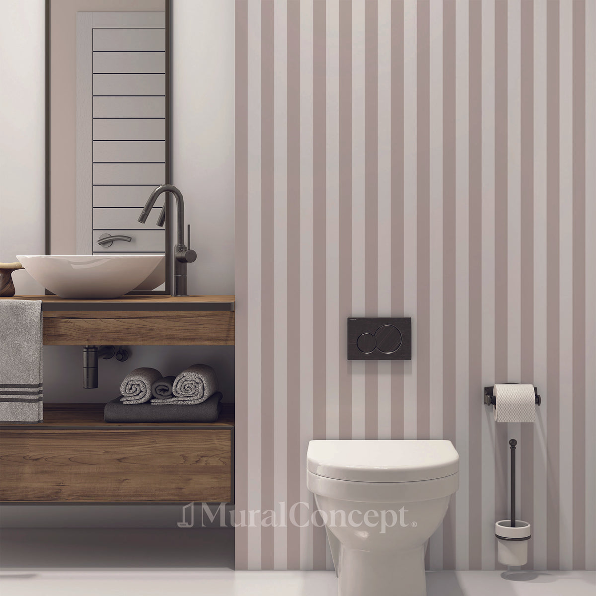 Beige Retro Striping Toilet Wallpaper