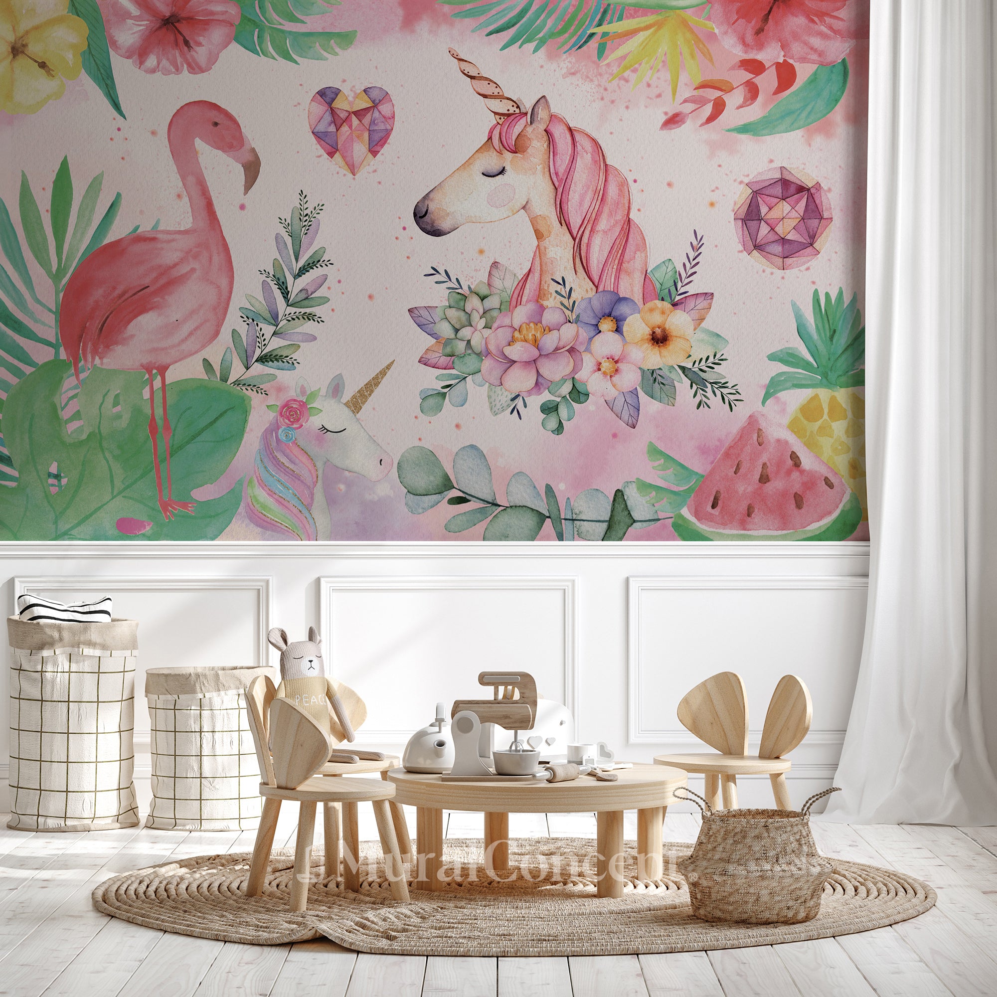 Papier peint Licorne pailletée - décor mural sur mesure français