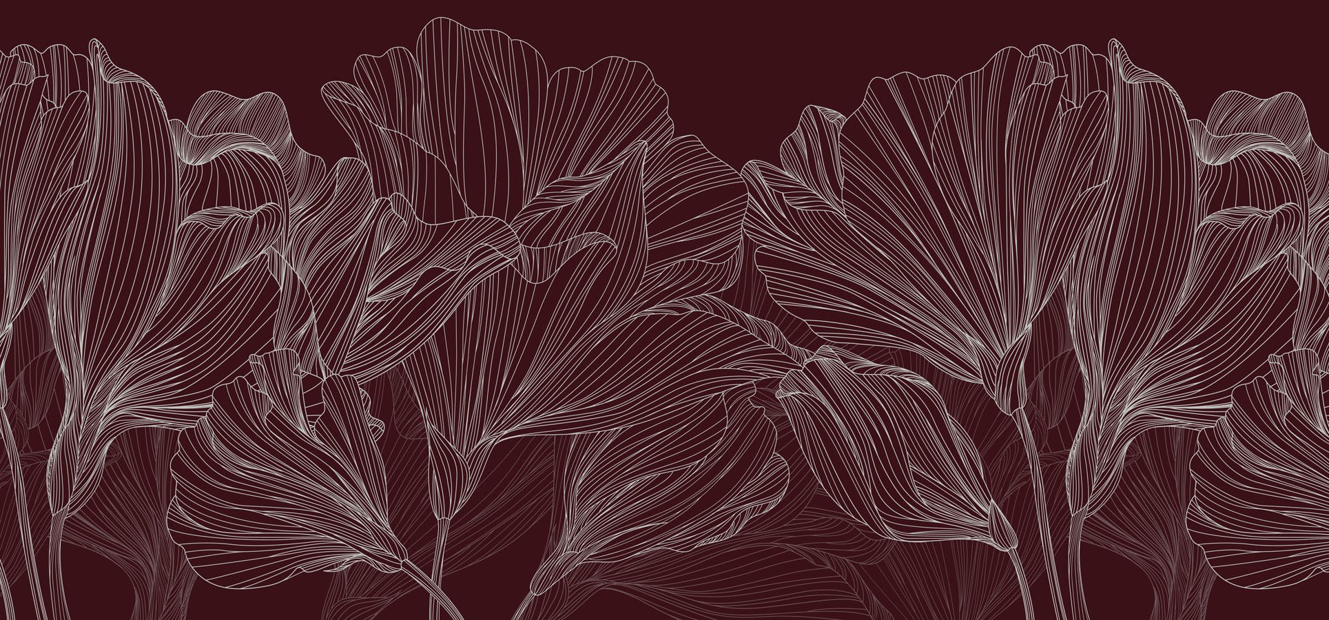 Papier peint panoramique valse des fleurs bordeaux, mural concept, tendance