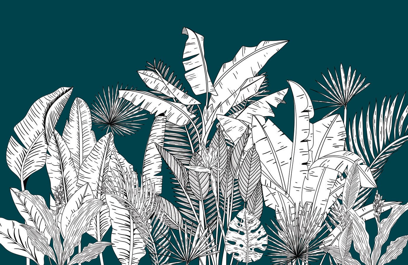 Papier peint panoramique botanic leaf vert, mural concept, tendance