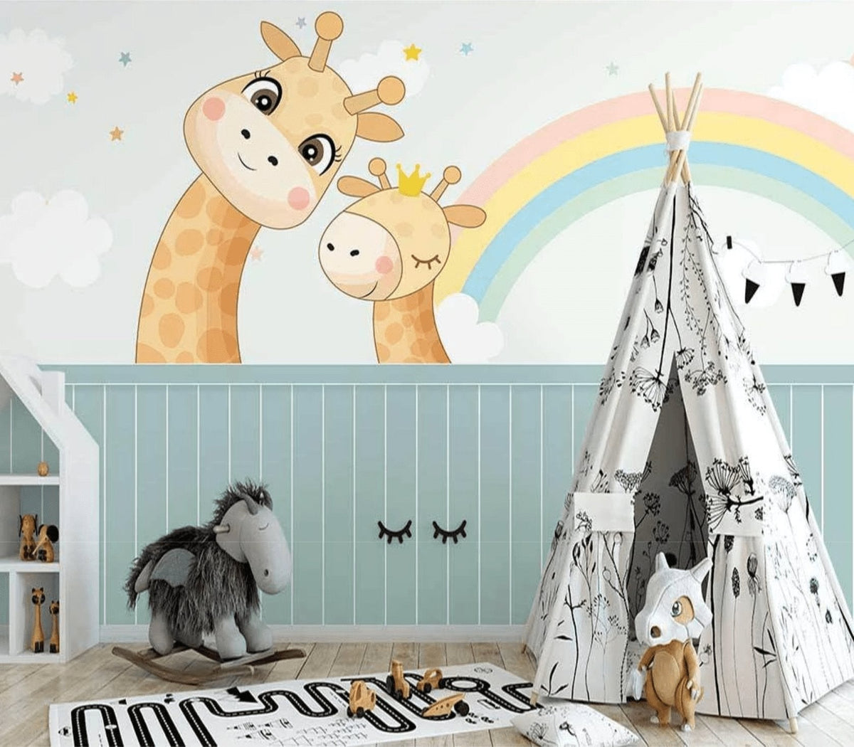 Skandinavische Giraffe Baby Schlafzimmer Tapete