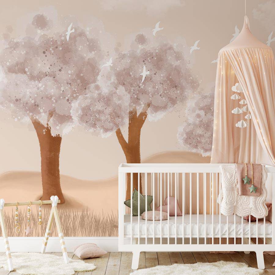 Papier peint enfant tendre savane - papier peint sur mesure francais - muralconcept