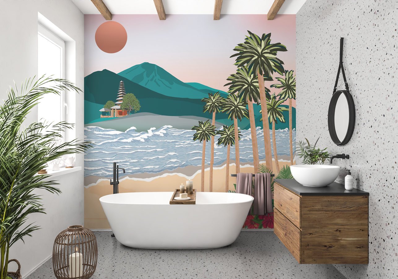 Papier peint illustration Bali inspiration - papier peint sur mesure francais - muralconcept