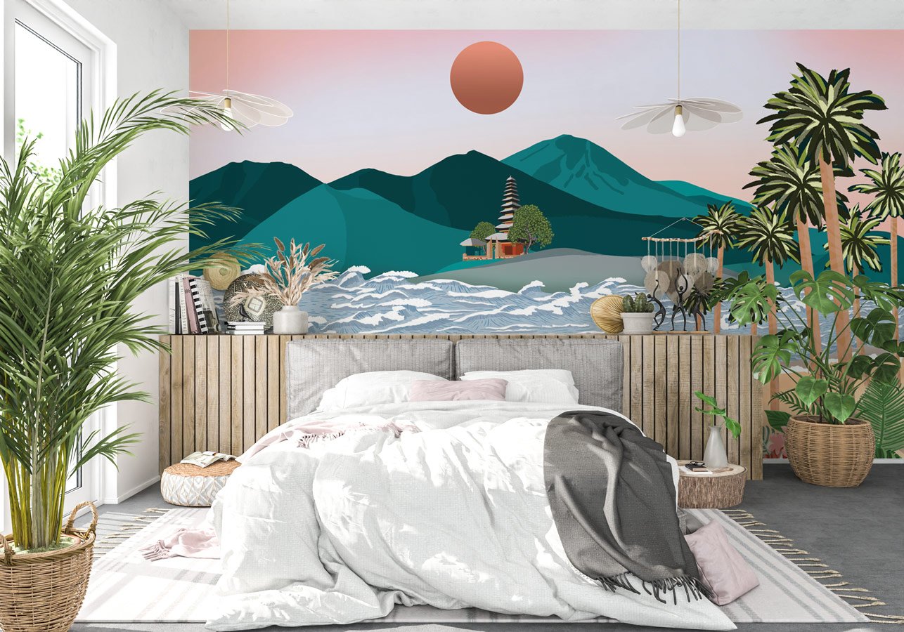 Papier peint illustration Bali inspiration - papier peint sur mesure francais - muralconcept