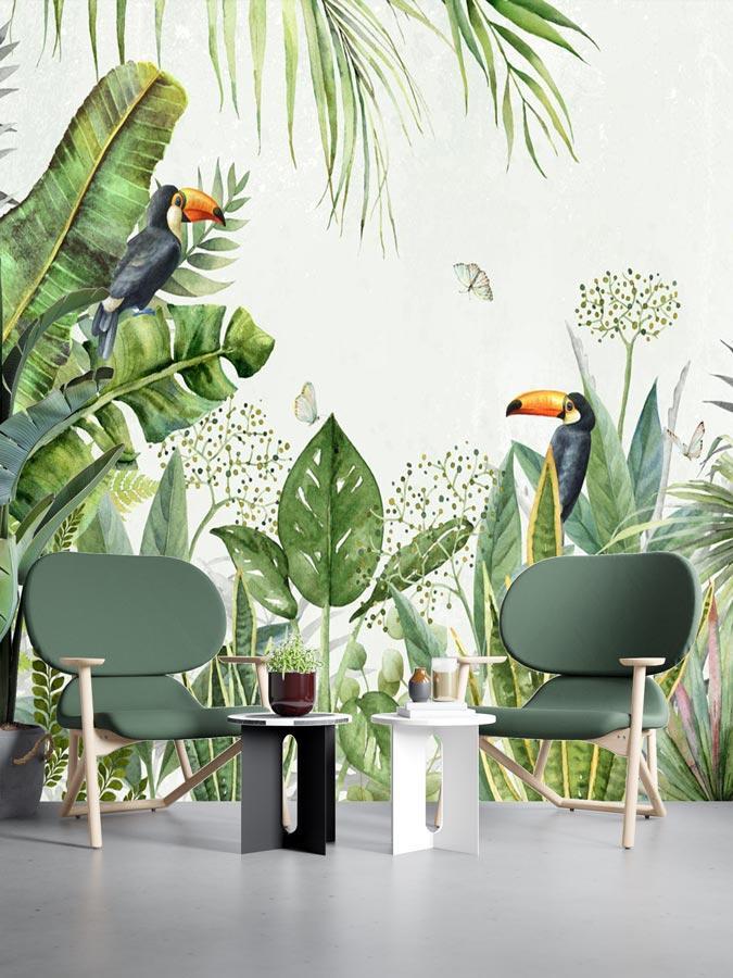 Papier peint Jungle oiseau exotique - papier peint sur mesure francais - muralconcept