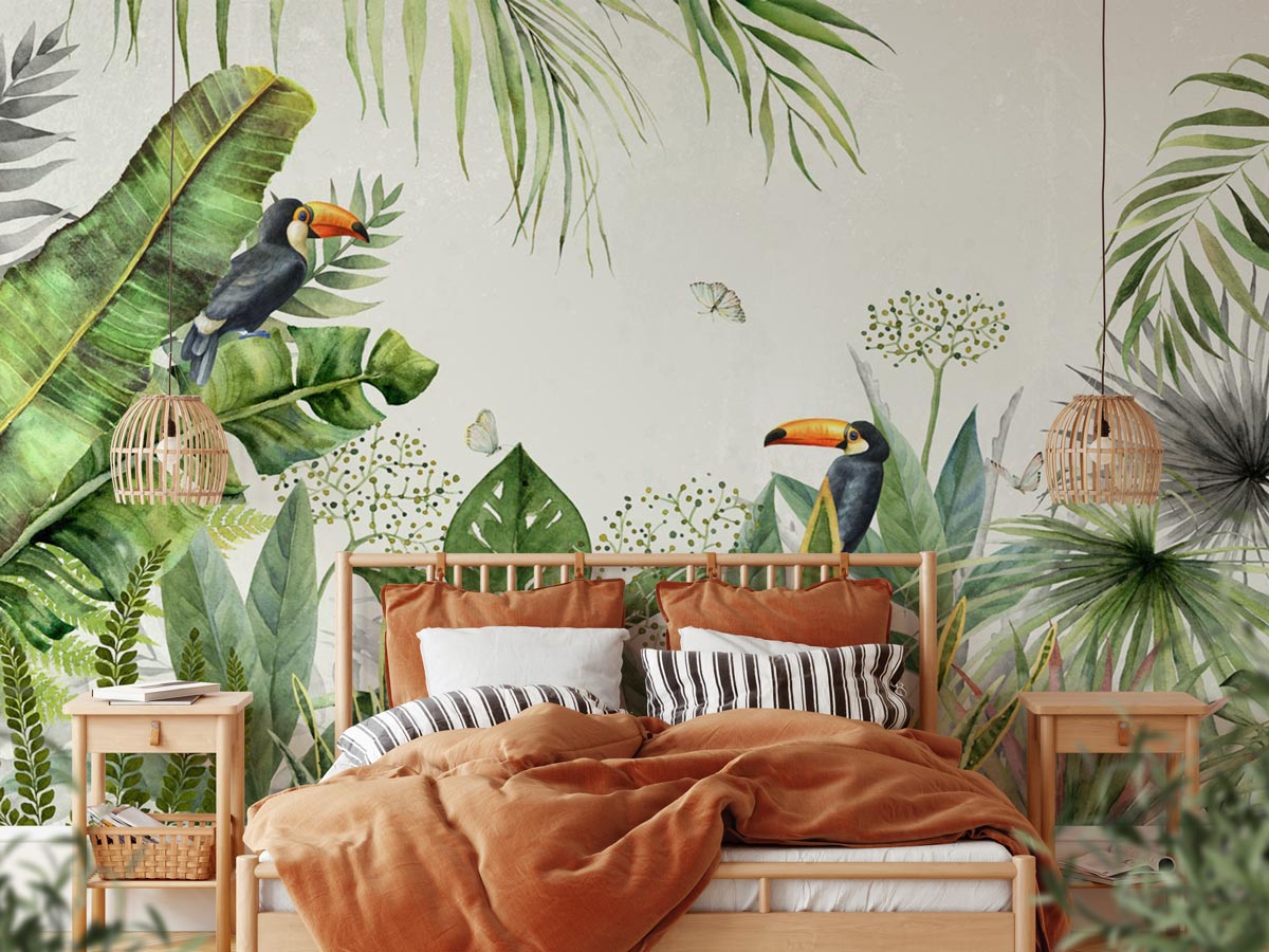 Papier peint Jungle oiseau exotique - papier peint sur mesure francais - muralconcept