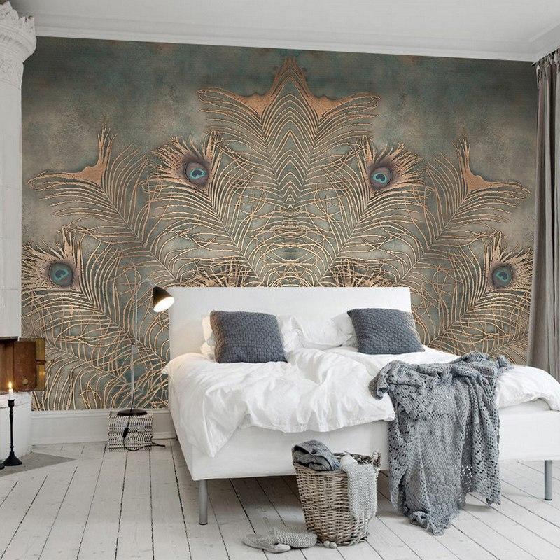 Papier Peint Majestueuse Plume Paon - papier peint sur mesure francais - muralconcept