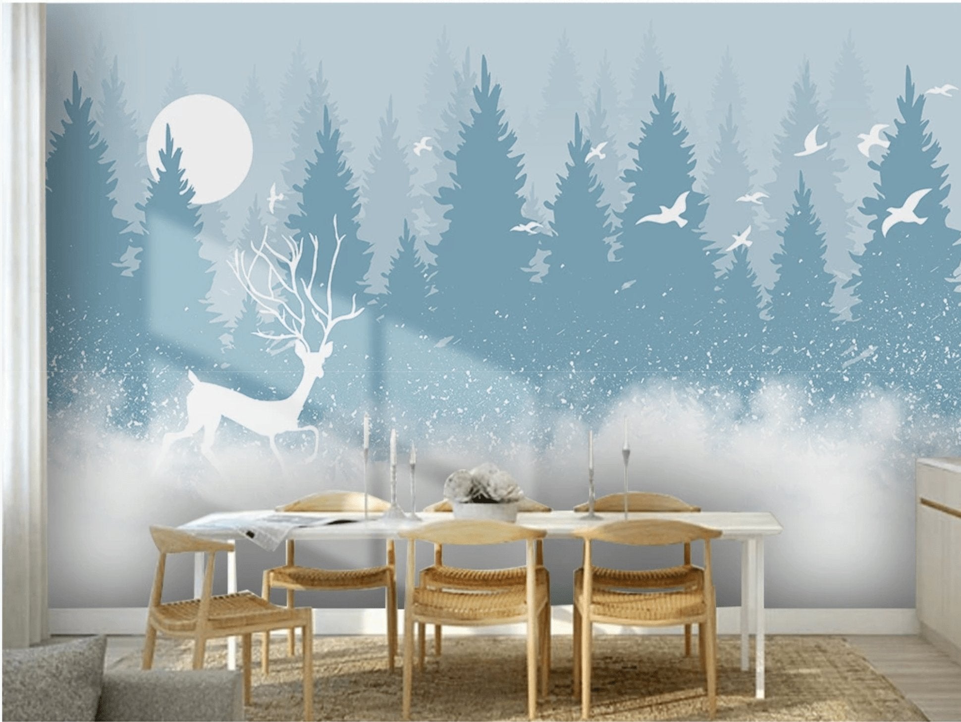 Papier peint panoramique Cerf forest in the mist - papier peint sur mesure francais - muralconcept