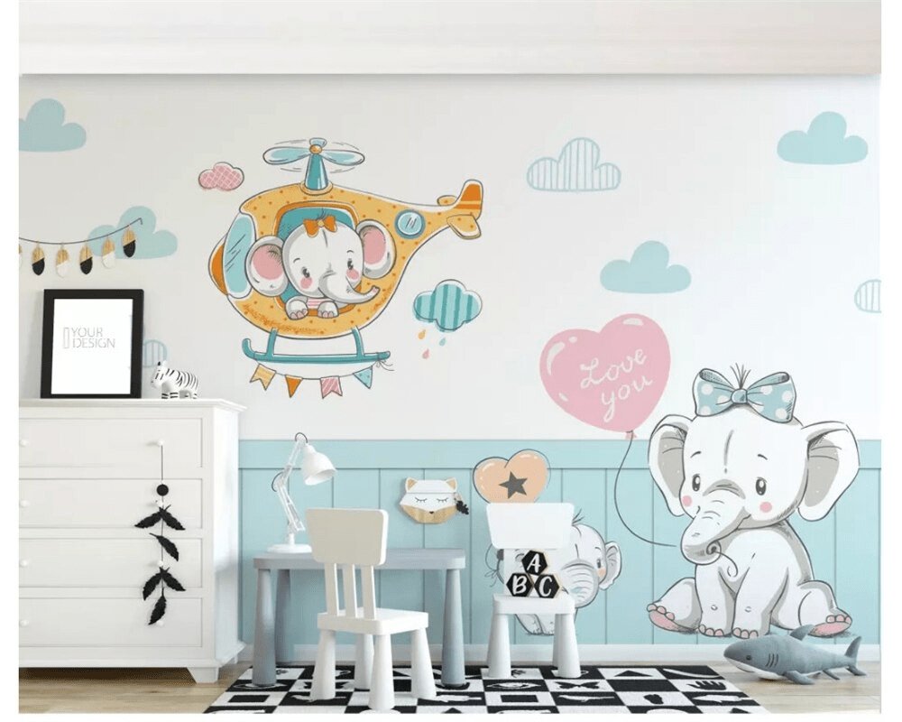 Papier peint Tendres Eléphants - papier peint sur mesure francais - muralconcept