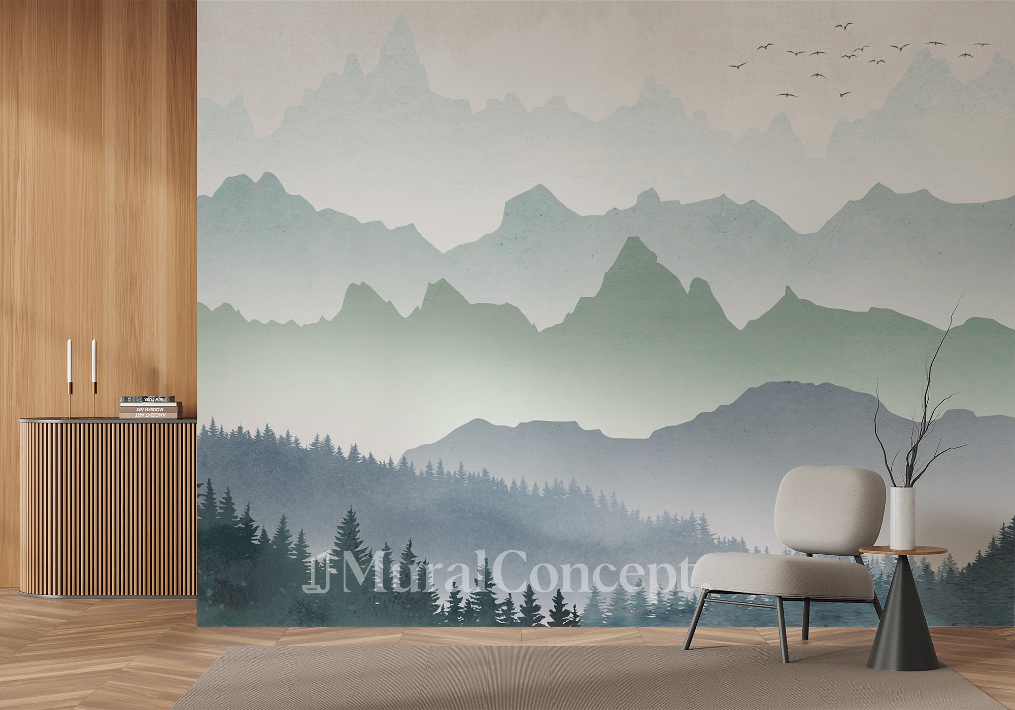 Papier peint brume matinale forêt - panoramique français