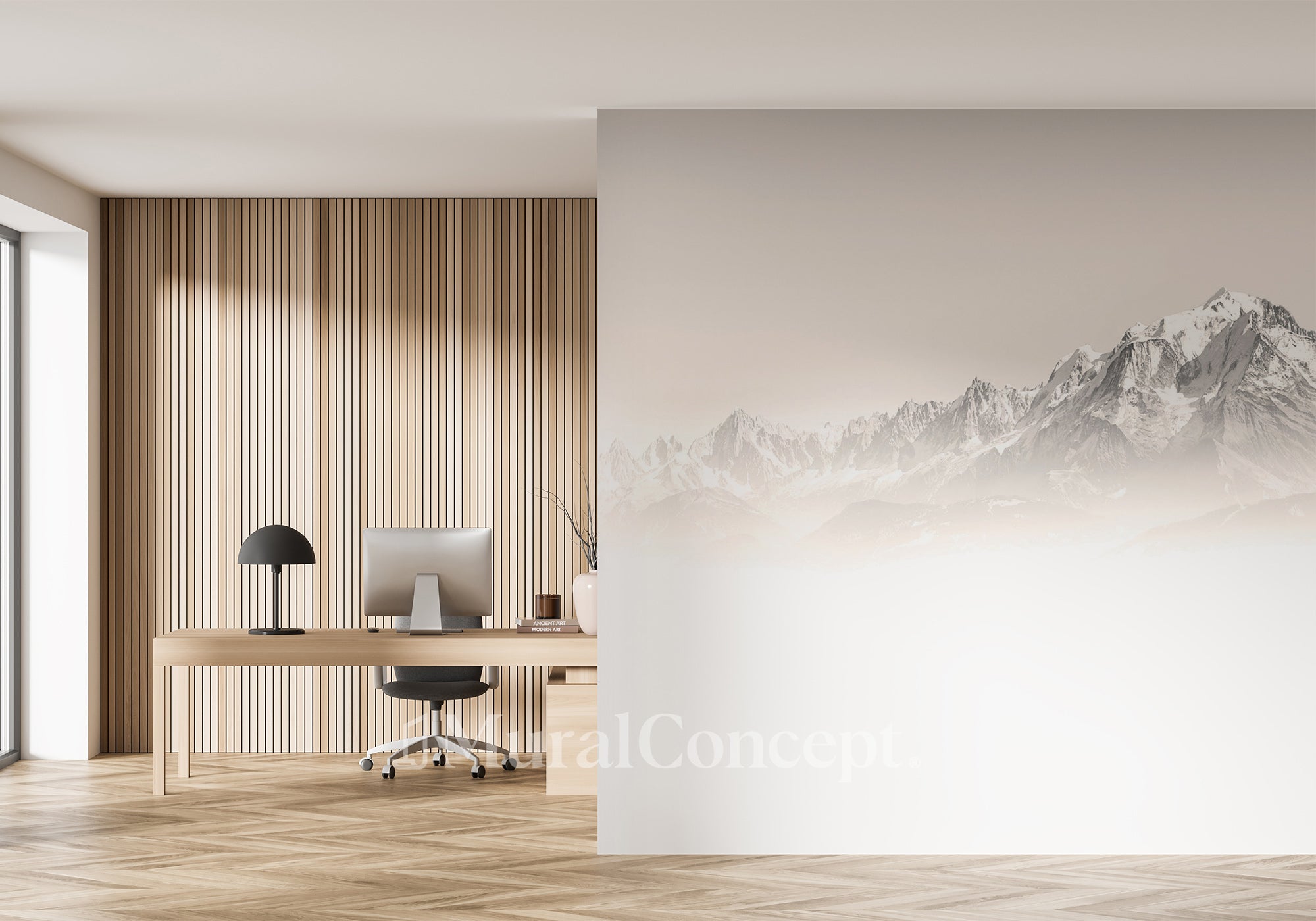 Papier peint bureau Mont Blanc dans la brume sépia - décor mural français