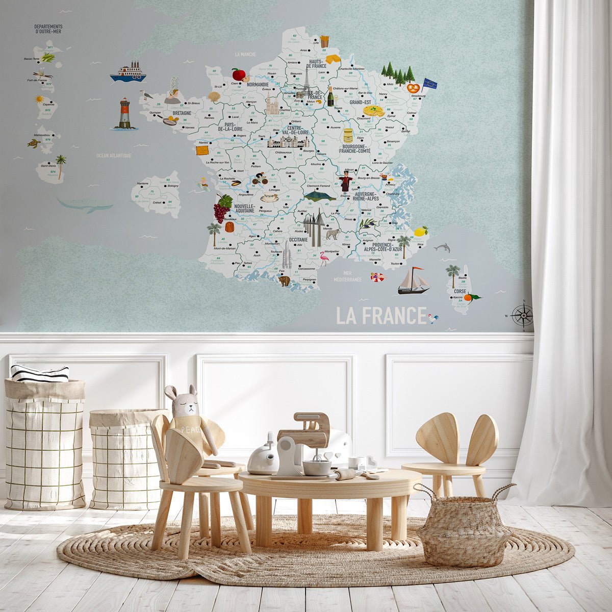 Papier peint carte de France enfant, mural concept, tendance