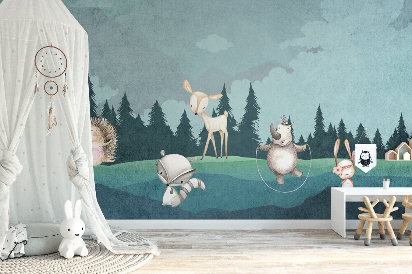 Papier peint chambre enfant animaux dans la forêt - Muralconceptpapier_peint_sur_mesure