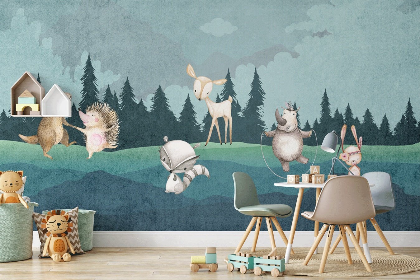 Papier peint chambre enfant animaux dans la forêt - Muralconceptpapier_peint_sur_mesure