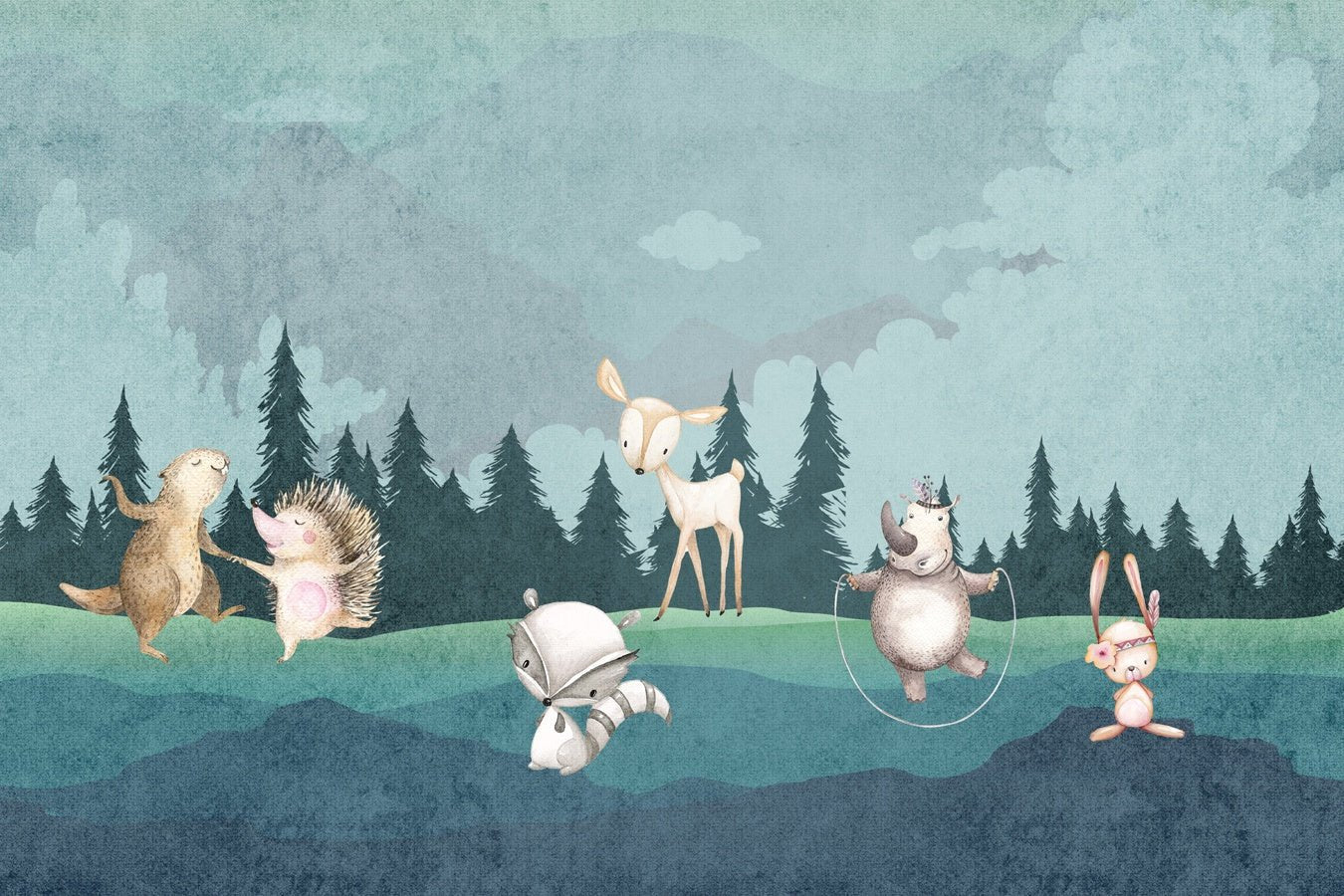 Papier peint chambre enfant animaux dans la forêt - Muralconceptpapier_peint_sur_mesure