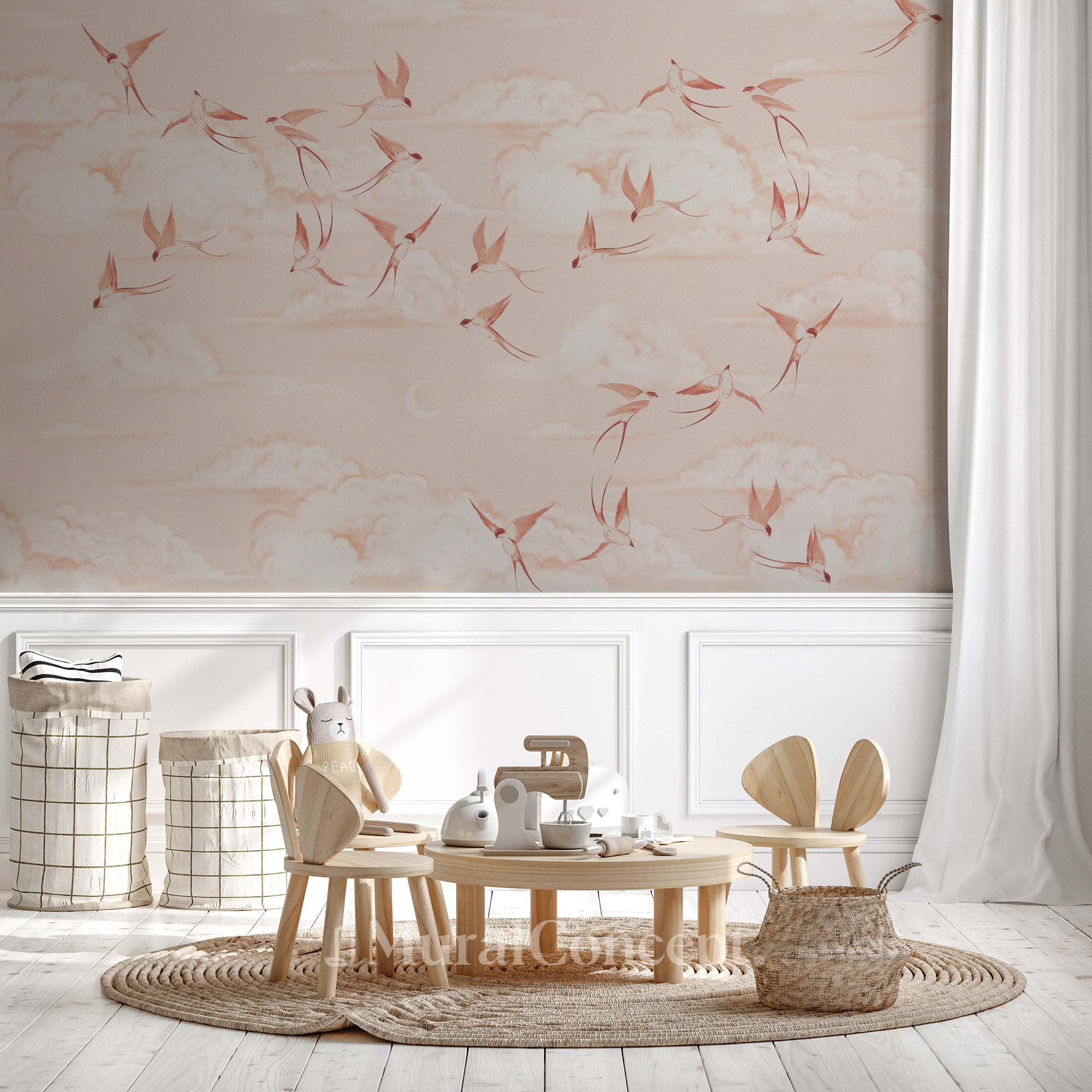Papier peint chambre enfant poétique terracotta - décor mural sur mesure français
