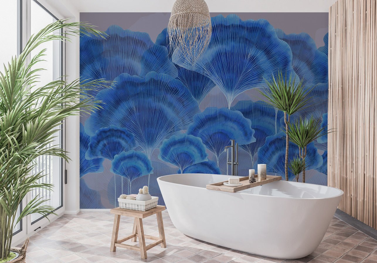 Papier peint contemporain ginkgo zen bleu - Muralconceptpapier_peint_sur_mesure