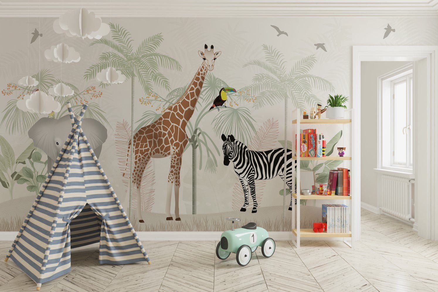 Papier peint enfant animaux de la savane - Muralconceptpapier_peint_sur_mesure