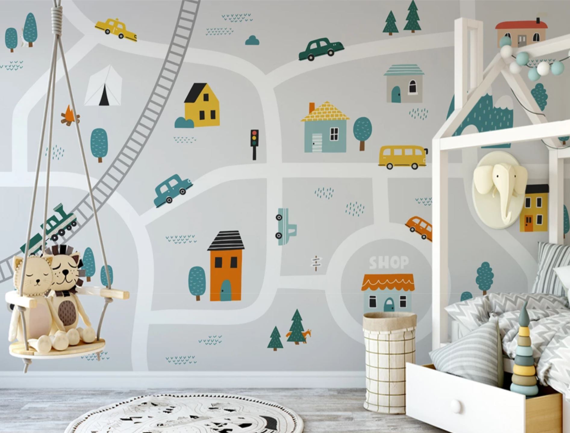 Papier peint enfant circuit automobile - papier peint sur mesure francais - muralconcept