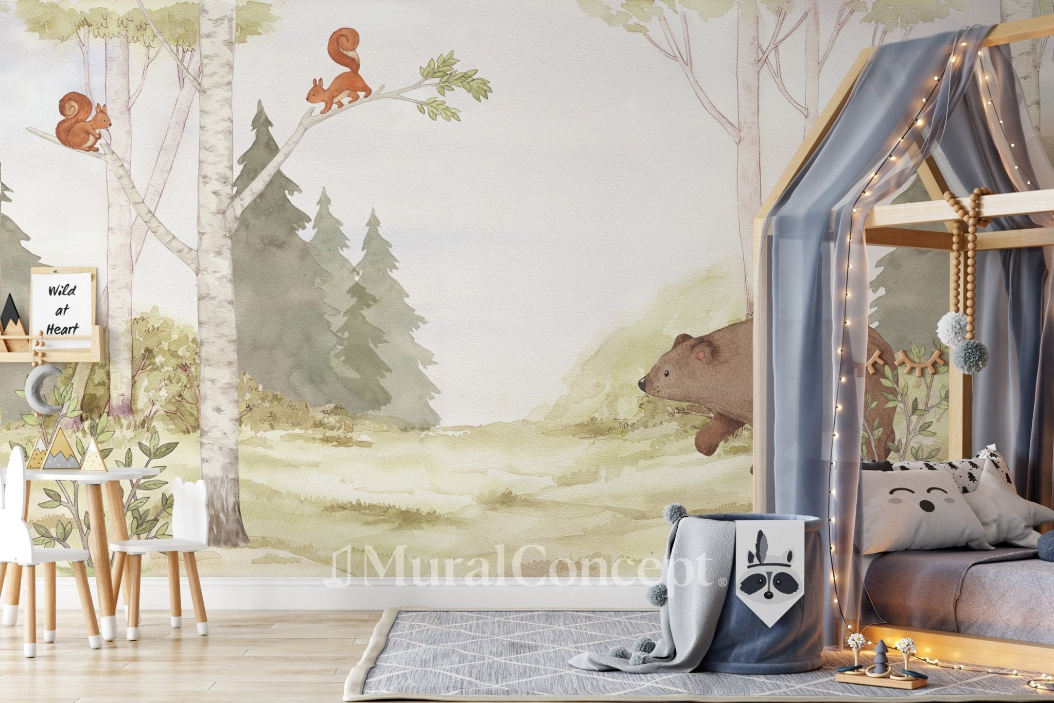 Papier peint enfant tendre ours dans la forêt - panoramique français