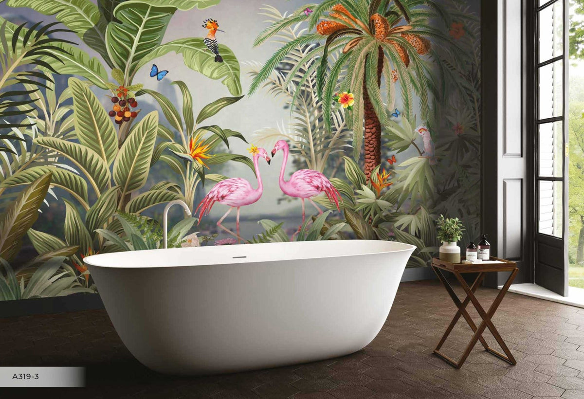 Pink Flamant & Jungle Wallpaper Amazon